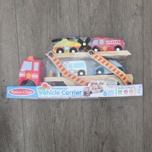 Melissa & Doug Emergency Vehicle Carrier Wooden Toy Set